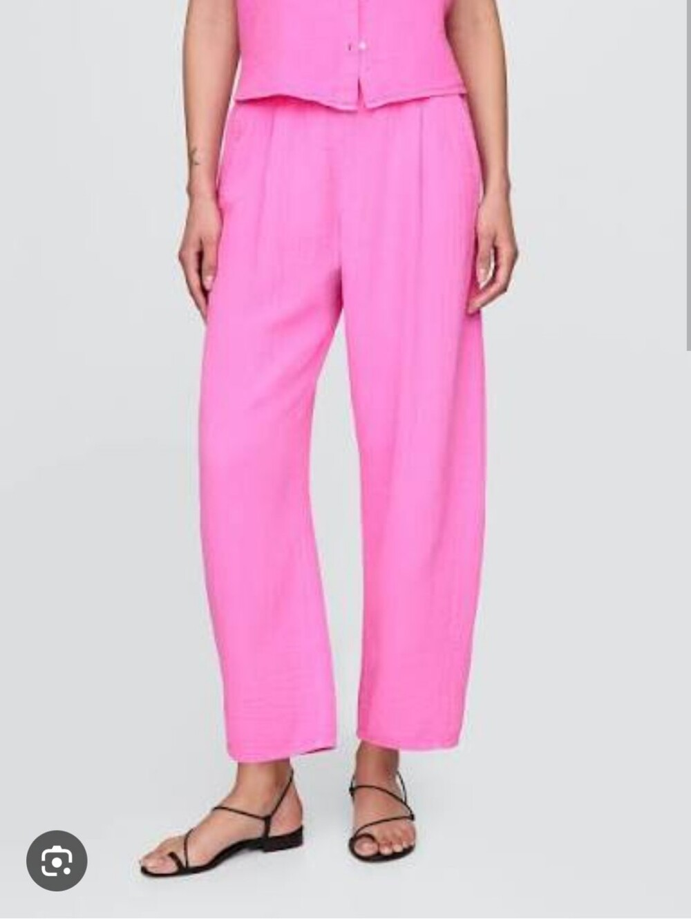 Cotton Gauze Easy Barrel Pants, Hot Pink